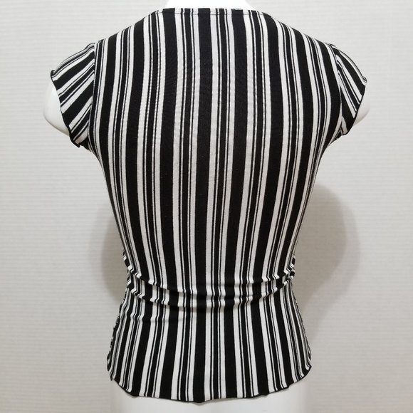 FANG top Small striped scalloped hems v-neck knit Y2K VINTAGE - Picture 3 of 13